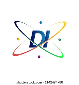 initial letter DI logotype science icon colored blue, red, green and yellow swoosh design. vector logo for business and company identity.