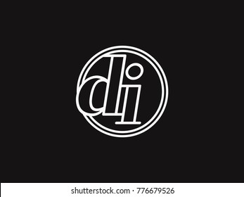 Initial letter di lowercase outline inside the circle logo template white on black background