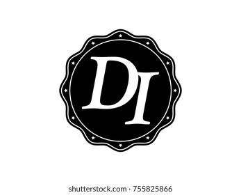 Initial letter DI monogram logo black seal stamp lace