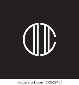 Initial letter DI, OI, minimalist line art monogram circle shape logo, white color on black background