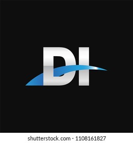 Initial letter DI, overlapping movement swoosh logo, metal silver blue color on black background