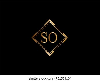 SO initial letter diamond shape golden logo