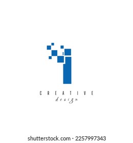 Initial Letter I i Digital Pixel Logo Design. Geometric Shape with Square Pixel Dots. Usable for Business and Technology Logos
