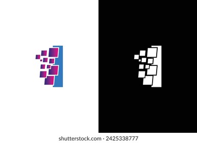 Initial Letter I digital pixel logo design template element. Letter I Pixel logo, Triangle, Blue color, Technology and digital logotype.