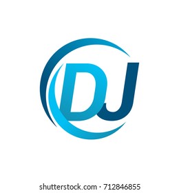 initial letter DJ logotype company name blue circle and swoosh design. vector logo for business and company identity.