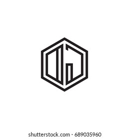 Initial letter DJ, OJ, minimalist line art monogram hexagon logo, black color