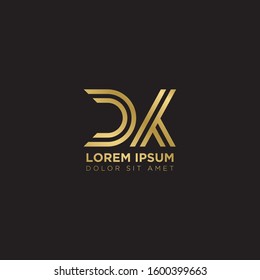 Initial Letter DK linked uppercase overlap modern gold logo vector design template. Suitable for business, consulting group company.