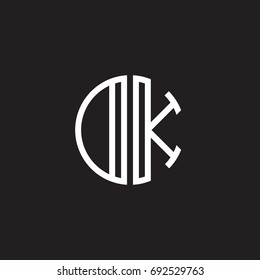 Initial letter DK, OK, minimalist line art monogram circle shape logo, white color on black background