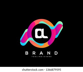 Initial letter DL logo with colorful circle background, letter combination logo design for creative industry, web, business and company. - Vector