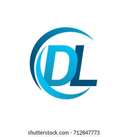 initial letter DL logotype company name blue circle and swoosh design. vector logo for business and company identity.