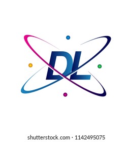initial letter DL logotype science icon colored blue, red, green and yellow swoosh design. vector logo for business and company identity.