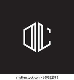 Initial letter DL, OL, minimalist line art monogram hexagon shape logo, white color on black background