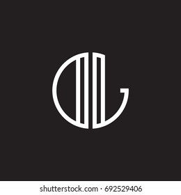 Initial letter DL, OL, minimalist line art monogram circle shape logo, white color on black background