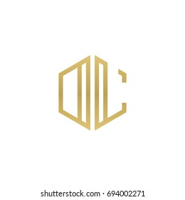 Initial letter DL, OL, minimalist line art hexagon shape logo, gold color