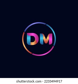 Initial letter DM  curve rounded logo, gradient vibrant colorful glossy colors