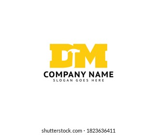Initial Letter DM Hammer Logo Design for Construction, Manufacture and Repairing