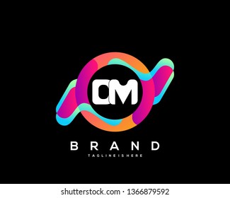 Initial letter DM logo with colorful circle background, letter combination logo design for creative industry, web, business and company. - Vector