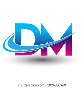 initial letter DM logotype company name colored blue and magenta swoosh design. vector logo for business and company identity.