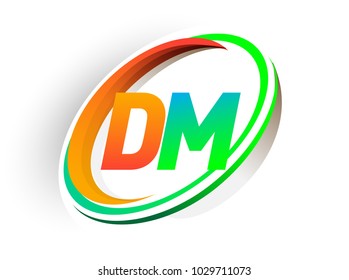 initial letter DM logotype company name colored orange and green circle and swoosh design, modern logo concept. vector logo for business and company identity.