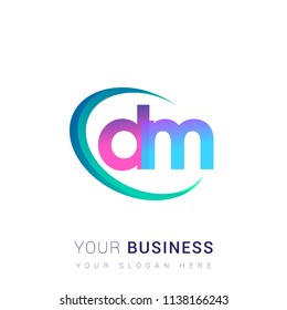 initial letter DM logotype company name, coloreful and swoosh design. vector logo for business and company identity.