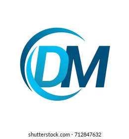 initial letter DM logotype company name blue circle and swoosh design. vector logo for business and company identity.