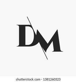 Initial Letter DM Monogram Sliced. Modern logo template isolated on gray background