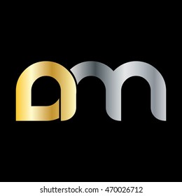 Initial Letter DM NM Linked Circle Lowercase Logo Gold Silver