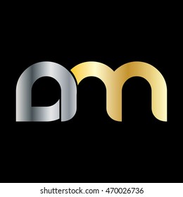 Initial Letter DM NM Linked Circle Lowercase Logo Silver Gold