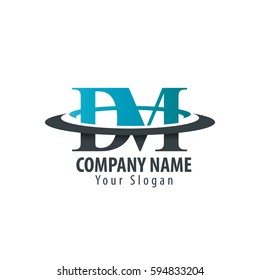 Initial Letter DM With Overlapping Swoosh Circle Logo