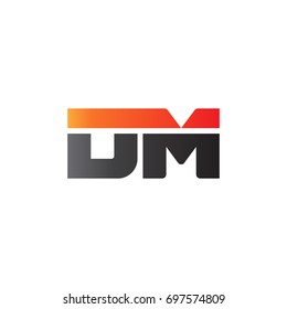 Initial letter DM, straight linked line bold logo, gradient fire red black colors