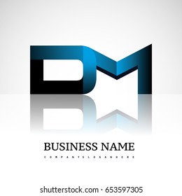 Initial letter DM uppercase modern and simple logo linked blue and black colored, isolated in white background. Vector design for company identity.