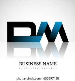 Initial letter DM uppercase modern and simple logo linked blue and black colored, isolated in white background. Vector design for company identity.