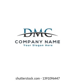 Initial letter DMC, overlapping movement swoosh horizon logo company design inspiration in blue and grey color vector