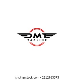 Initial Letter DMT With Wing Accent Logo Design. Sport Automotive Inisial Huruf DMT Logo Design.