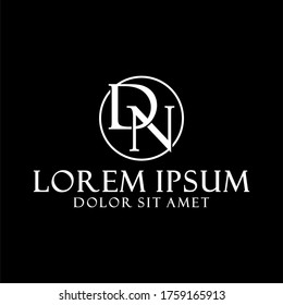 Plantilla de logotipo DN de letra inicial con ilustración de tipo de letra de círculo y vintage en símbolo de monograma de diseño plano