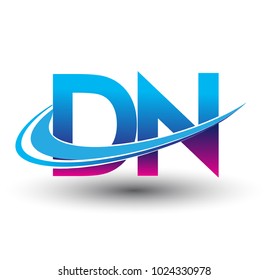 initial letter DN logotype company name colored blue and magenta swoosh design. vector logo for business and company identity.