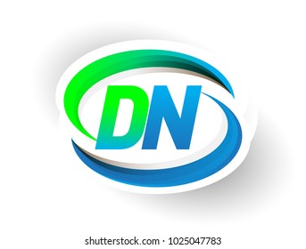 initial letter DN logotype company name colored blue and green swoosh design, modern logo concept. vector logo for business and company identity.

