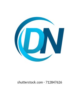 initial letter DN logotype company name blue circle and swoosh design. vector logo for business and company identity.