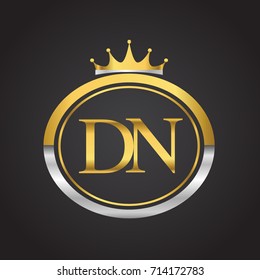 initial letter DN logotype company name with oval shape and crown, gold and silver color. vector logo for business and company identity.