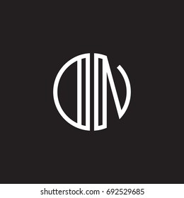 Initial letter DN, ON, minimalist line art monogram circle shape logo, white color on black background