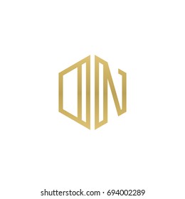 Initial letter DN, ON, minimalist line art hexagon shape logo, gold color