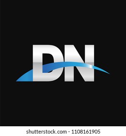 Initial letter DN, overlapping movement swoosh logo, metal silver blue color on black background