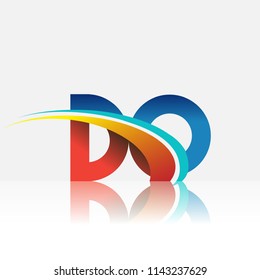 initial letter DO logotype company name colored red and blue and swoosh design. vector logo for business and company identity.
