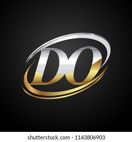 initial letter DO logotype company name colored gold and silver swoosh design. isolated on black background.