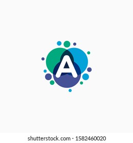 initial letter A with dot abstract logo designs. molecule Logo design , Lab Logo Design Element , Design Vector with Dots concept. - VECTOR
