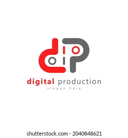 Logo de la letra inicial DP D P. Letra naranja y gris lineal B con combinación de símbolos de cámara aislada en fondo blanco. Elemento de plantilla de diseño de logotipo de vectores planos.