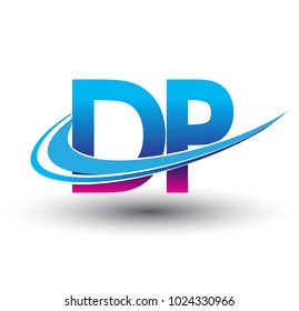 initial letter DP logotype company name colored blue and magenta swoosh design. vector logo for business and company identity.