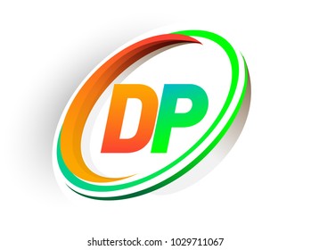 initial letter DP logotype company name colored orange and green circle and swoosh design, modern logo concept. vector logo for business and company identity.