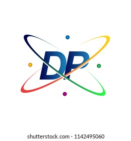 initial letter DP logotype science icon colored blue, red, green and yellow swoosh design. vector logo for business and company identity.