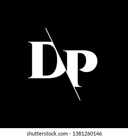 Initial Letter DP Monogram Sliced. Modern logo template isolated on black background